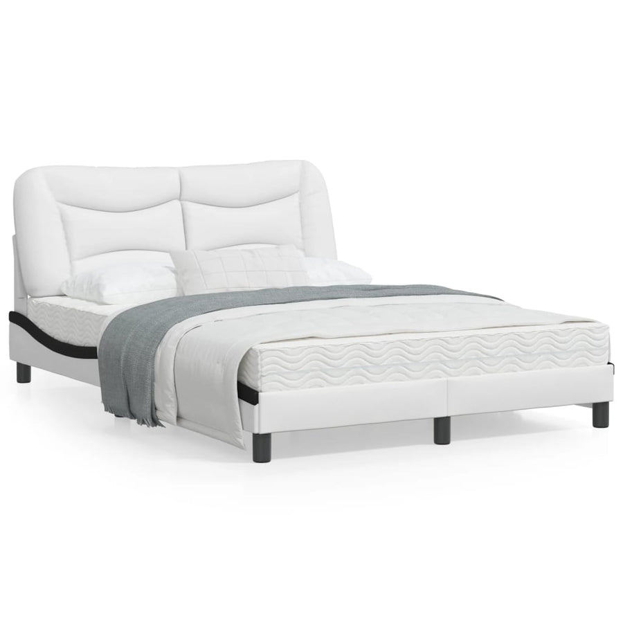 Bedframe met LED-verlichting kunstleer wit en zwart 140x190 cm