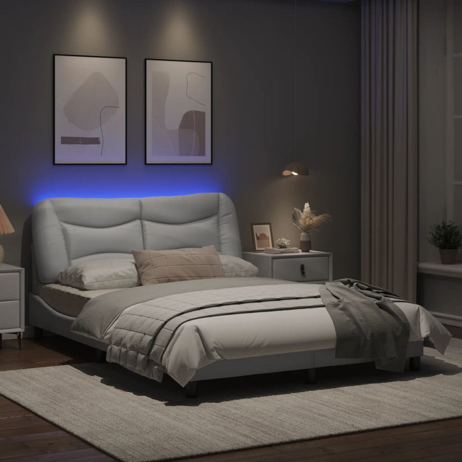 Bedframe met LED-verlichting kunstleer wit 140x200 cm