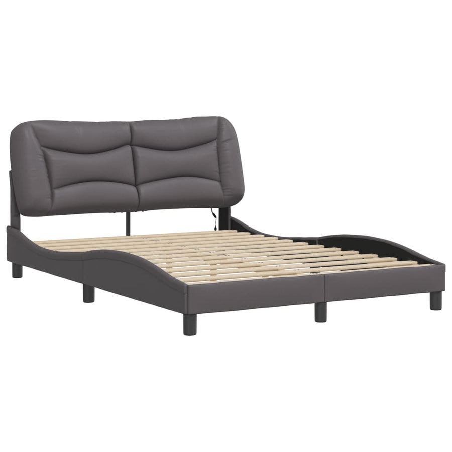Bedframe met LED-verlichting kunstleer grijs 140x200 cm