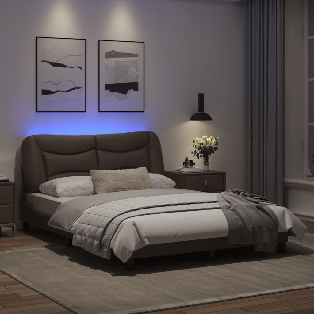 Bedframe met LED-verlichting kunstleer grijs 140x200 cm