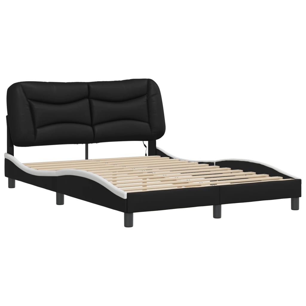 Bedframe met LED-verlichting kunstleer zwart en wit 140x200 cm
