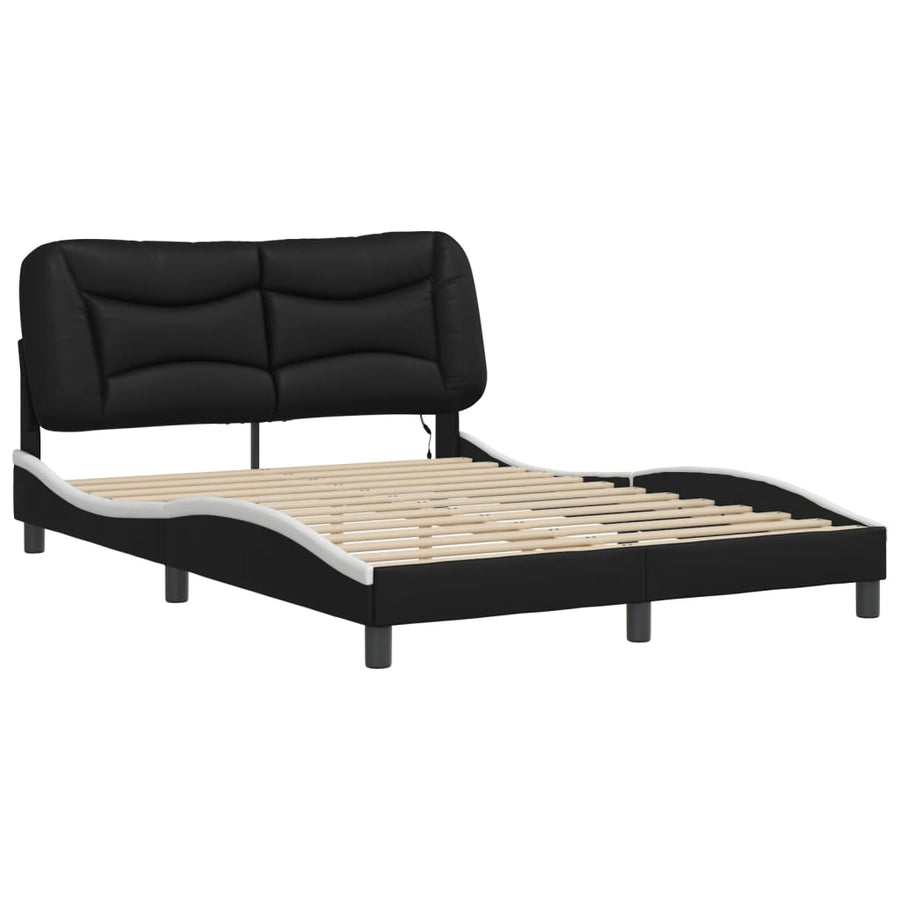 Bedframe met LED-verlichting kunstleer zwart en wit 140x200 cm