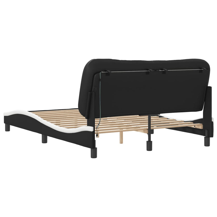 Bedframe met LED-verlichting kunstleer zwart en wit 140x200 cm