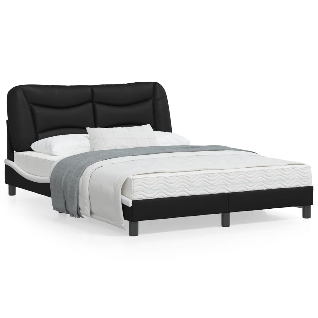 Bedframe met LED-verlichting kunstleer zwart en wit 140x200 cm