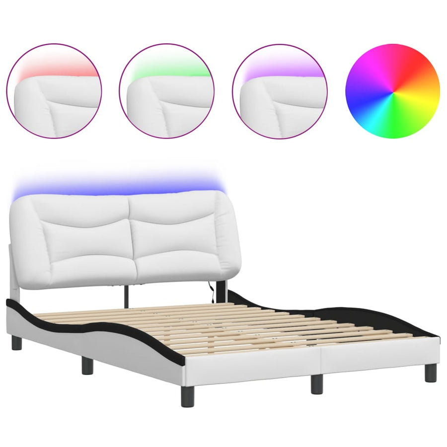 Bedframe met LED-verlichting kunstleer wit en zwart 140x200 cm