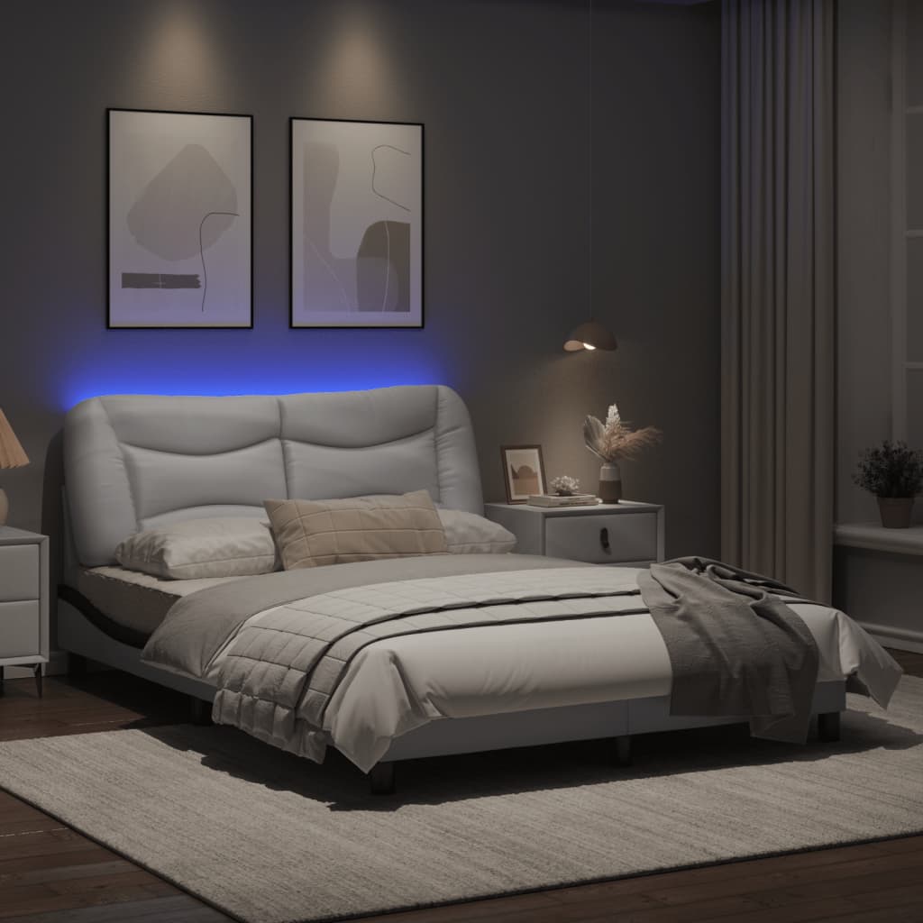 Bedframe met LED-verlichting kunstleer wit en zwart 140x200 cm