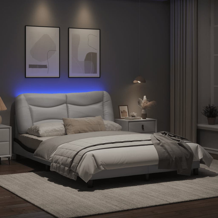 Bedframe met LED-verlichting kunstleer wit en zwart 140x200 cm