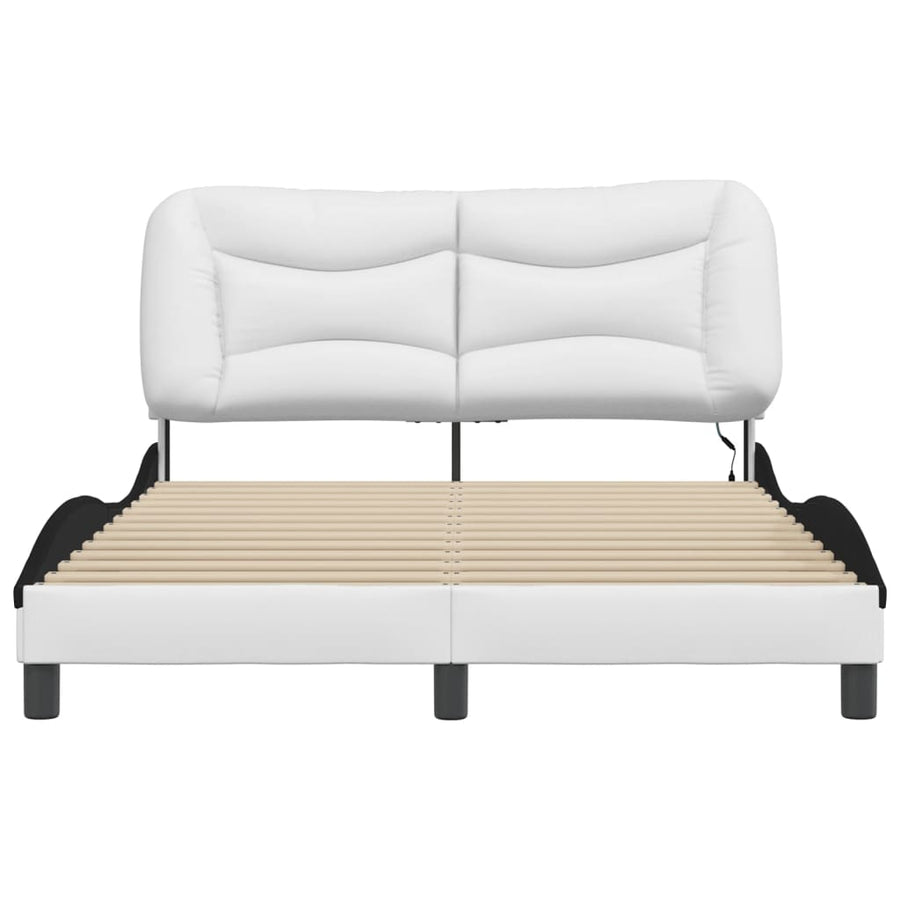 Bedframe met LED-verlichting kunstleer wit en zwart 140x200 cm
