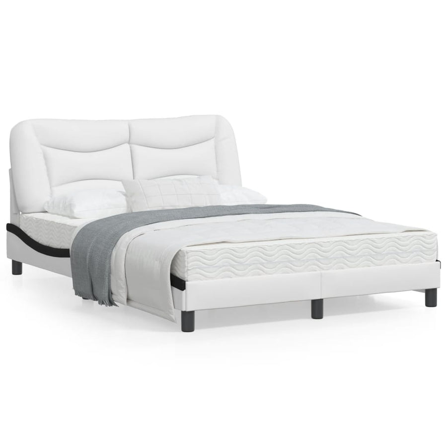 Bedframe met LED-verlichting kunstleer wit en zwart 140x200 cm