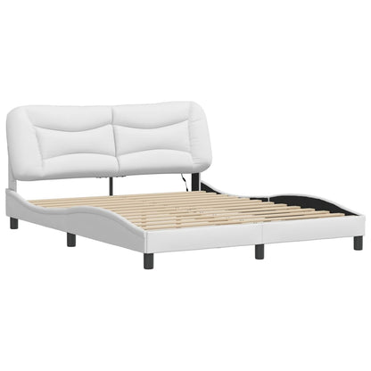 Bedframe met LED-verlichting kunstleer wit 160x200 cm