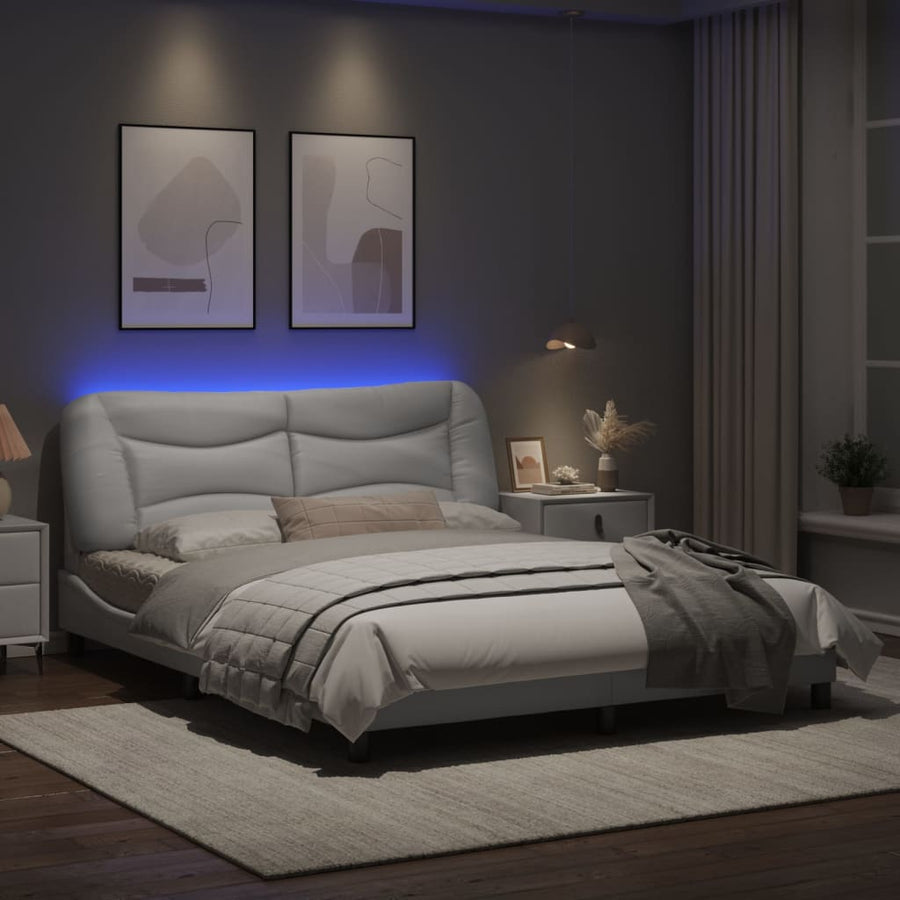 Bedframe met LED-verlichting kunstleer wit 160x200 cm