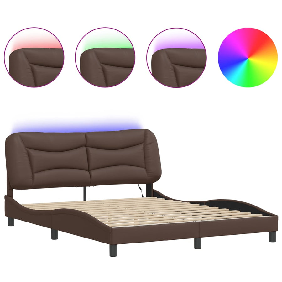 Bedframe met LED-verlichting kunstleer bruin 160x200 cm