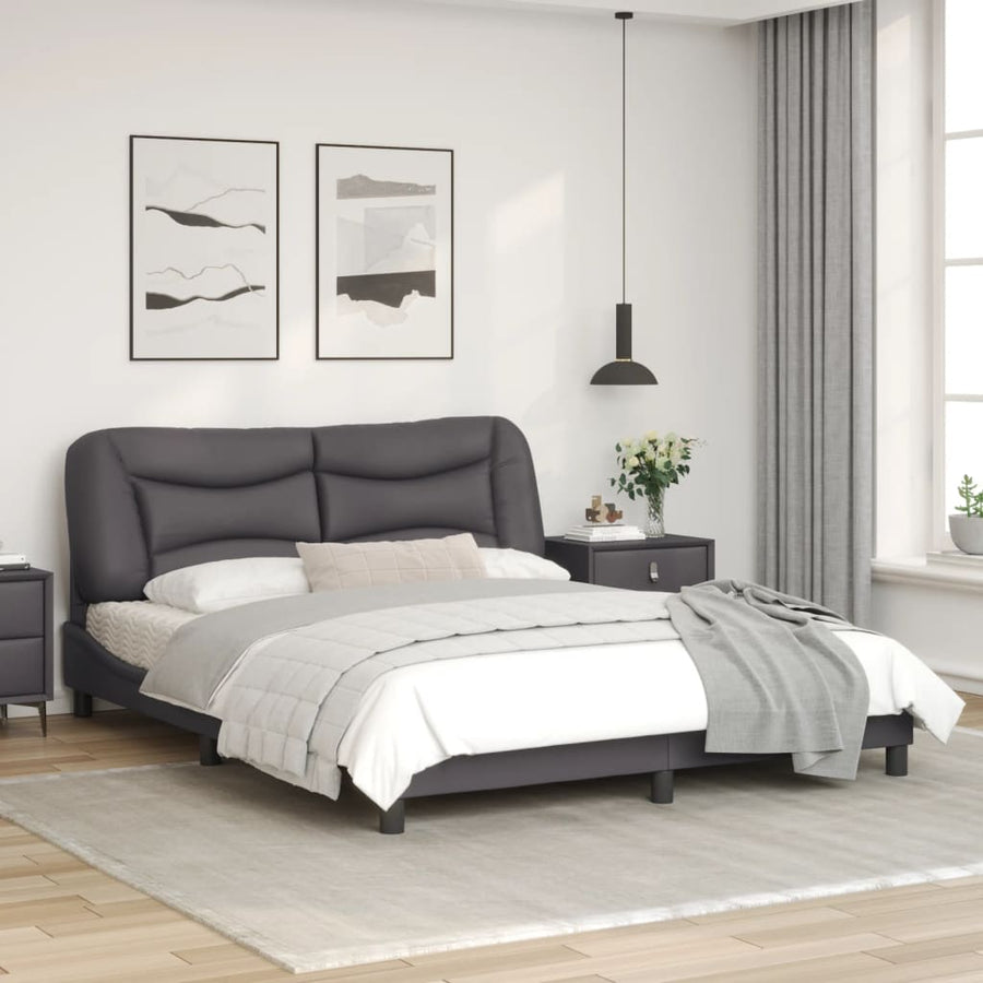 Bedframe met LED-verlichting kunstleer grijs 160x200 cm
