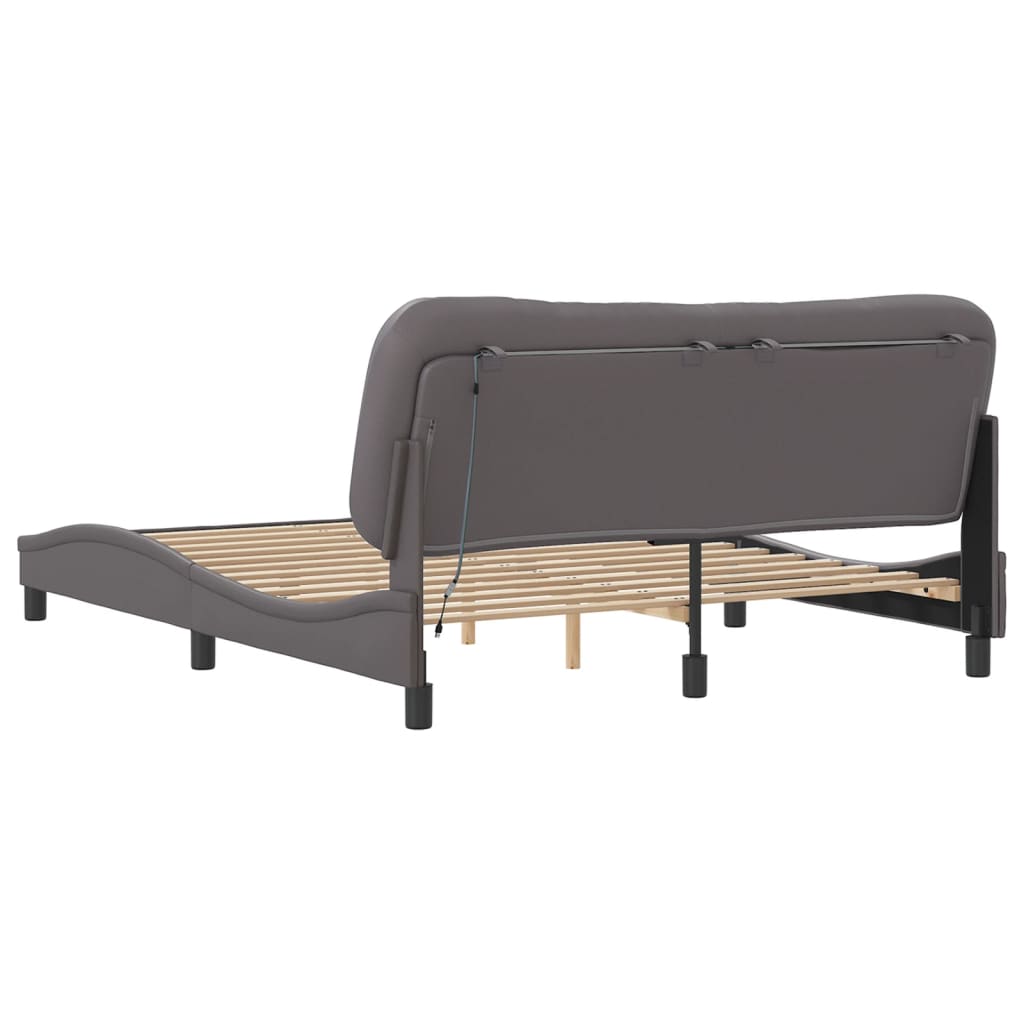 Bedframe met LED-verlichting kunstleer grijs 160x200 cm