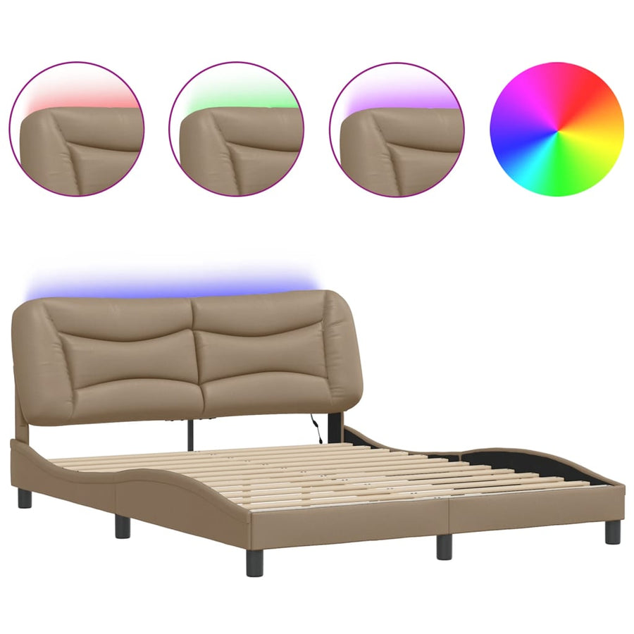 Bedframe met LED-verlichting kunstleer cappuccino 160x200 cm
