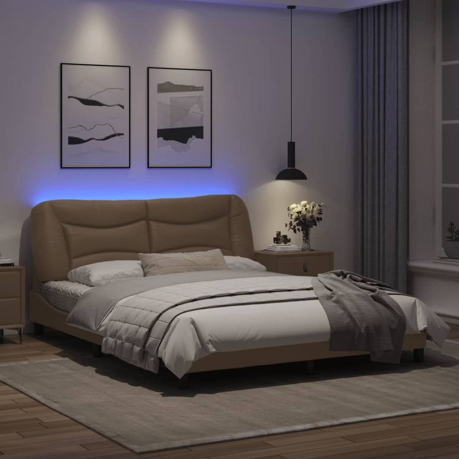 Bedframe met LED-verlichting kunstleer cappuccino 160x200 cm