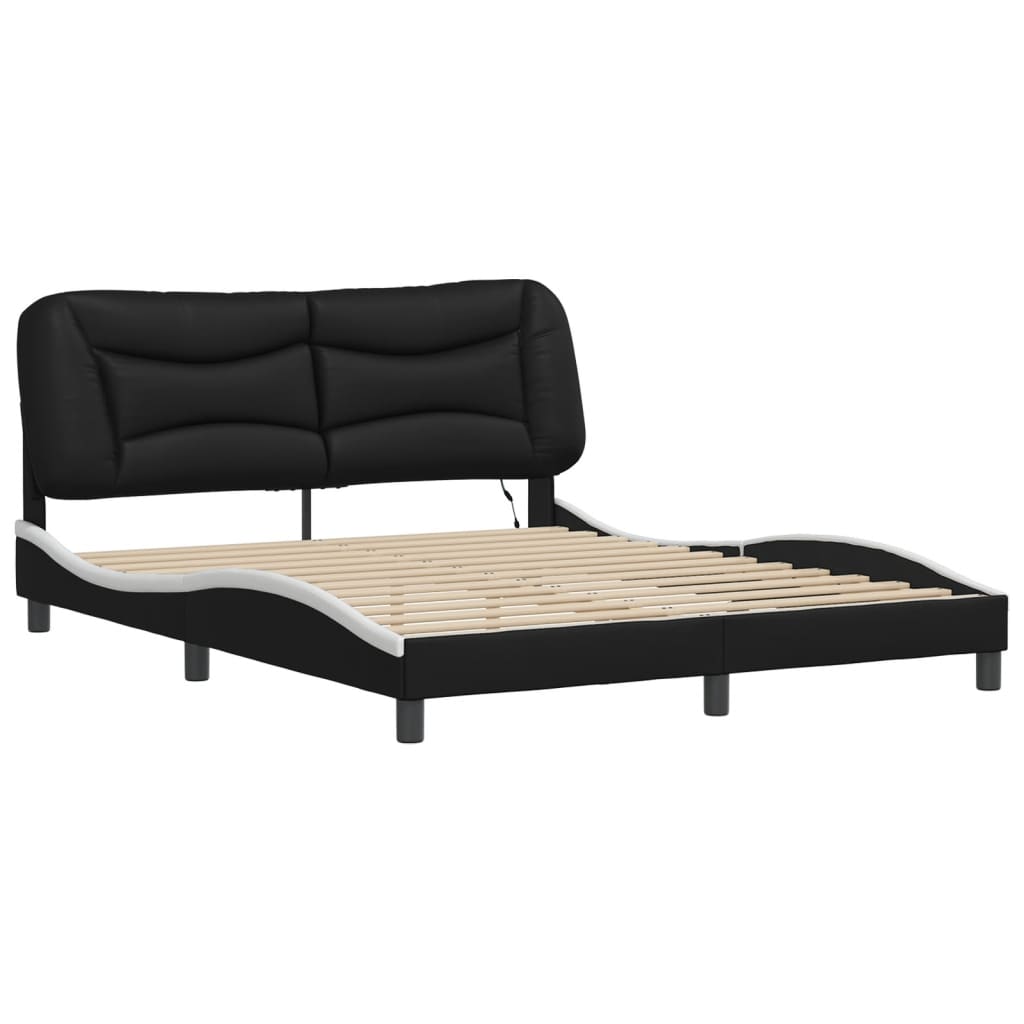 Bedframe met LED-verlichting kunstleer zwart en wit 160x200 cm
