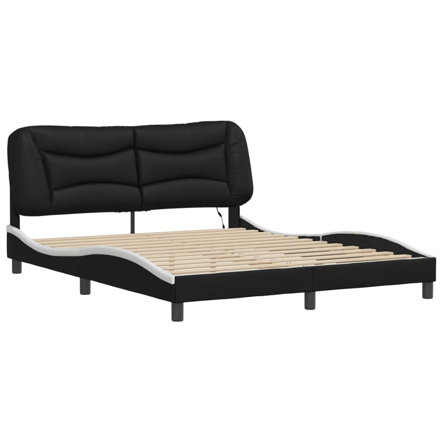 Bedframe met LED-verlichting kunstleer zwart en wit 160x200 cm