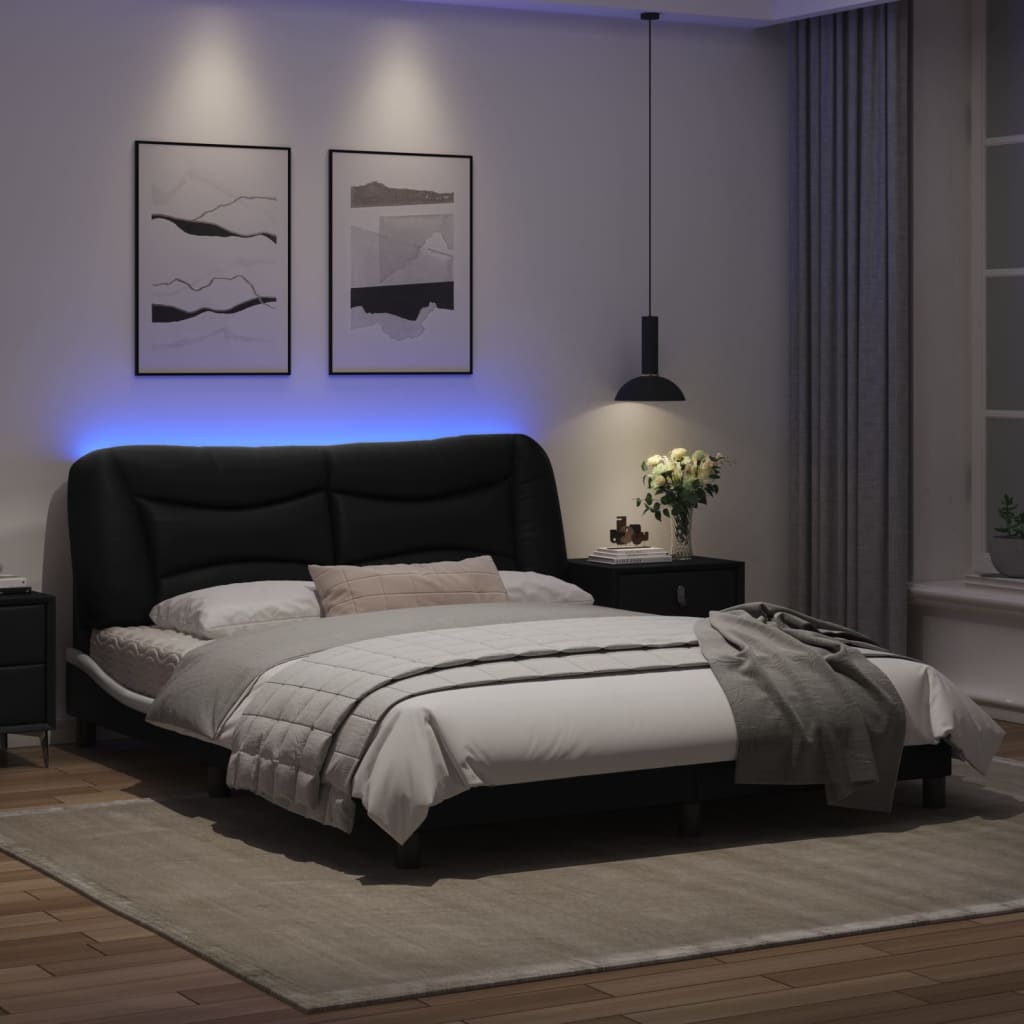 Bedframe met LED-verlichting kunstleer zwart en wit 160x200 cm
