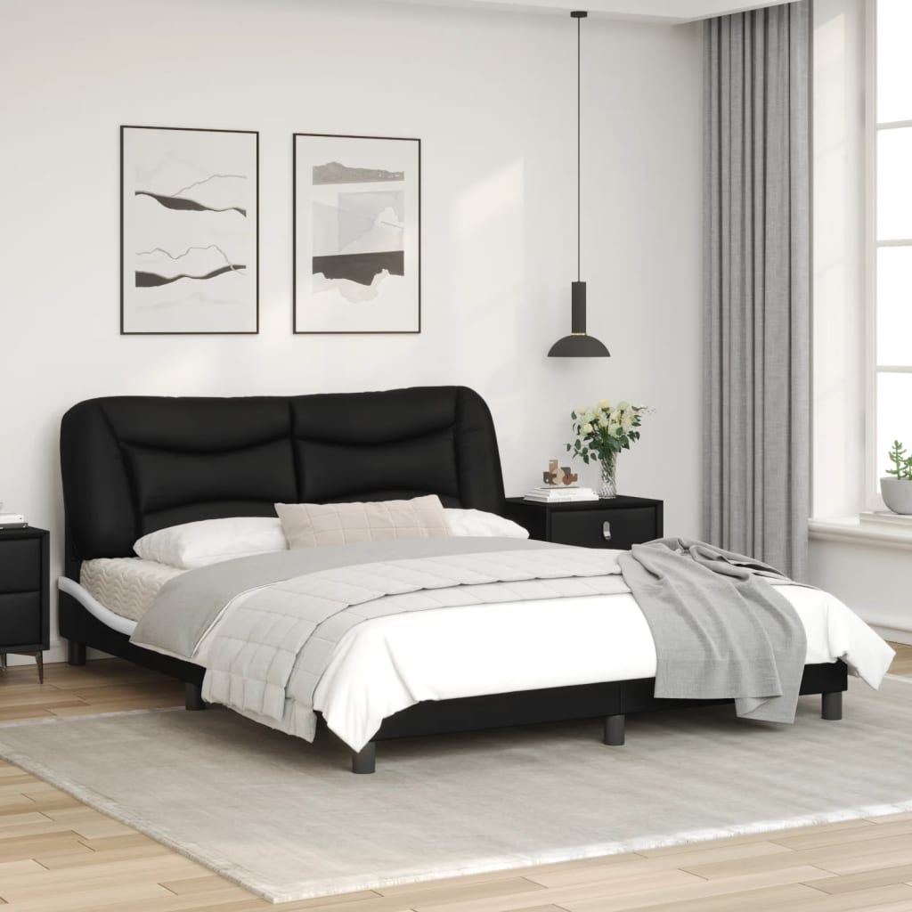 Bedframe met LED-verlichting kunstleer zwart en wit 160x200 cm