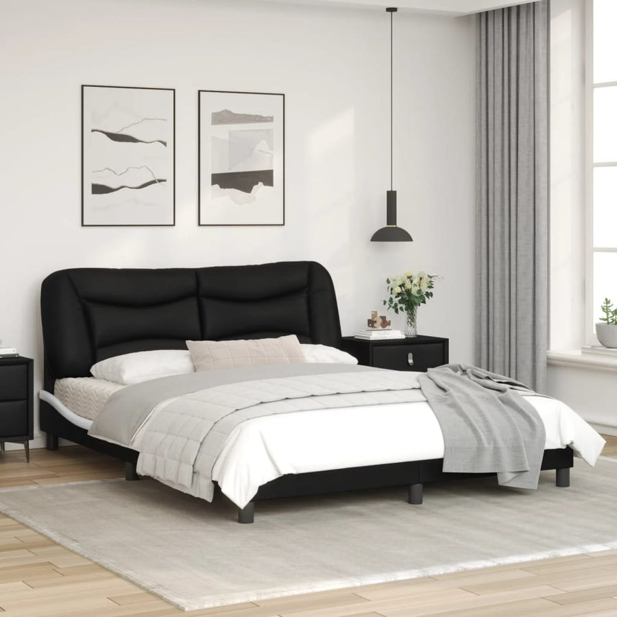 Bedframe met LED-verlichting kunstleer zwart en wit 160x200 cm