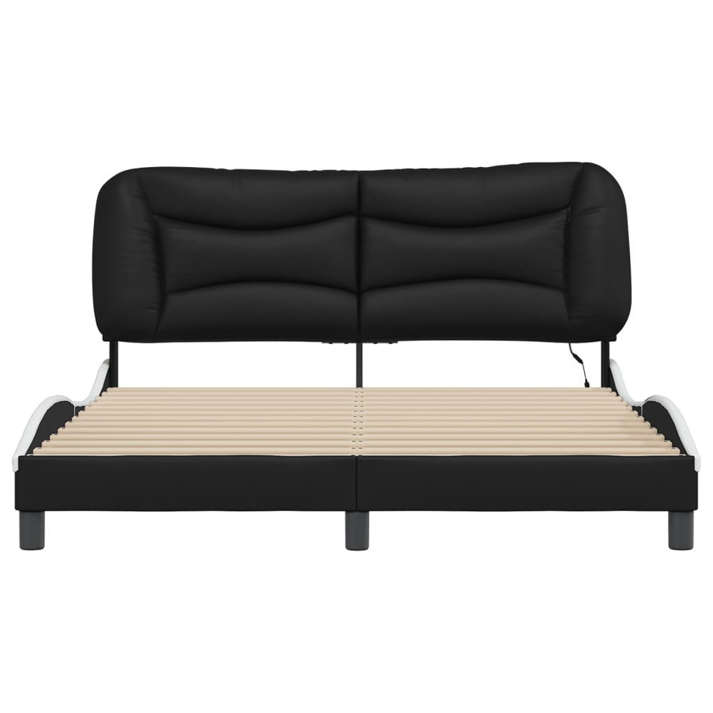 Bedframe met LED-verlichting kunstleer zwart en wit 160x200 cm