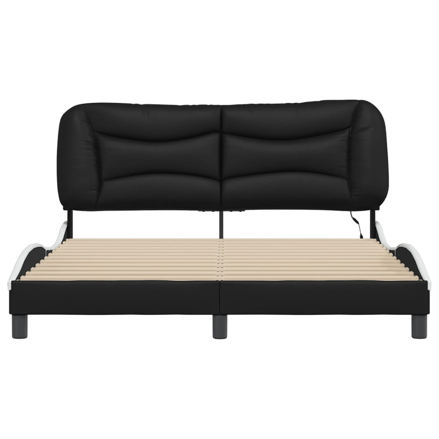 Bedframe met LED-verlichting kunstleer zwart en wit 160x200 cm