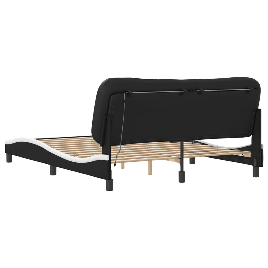 Bedframe met LED-verlichting kunstleer zwart en wit 160x200 cm