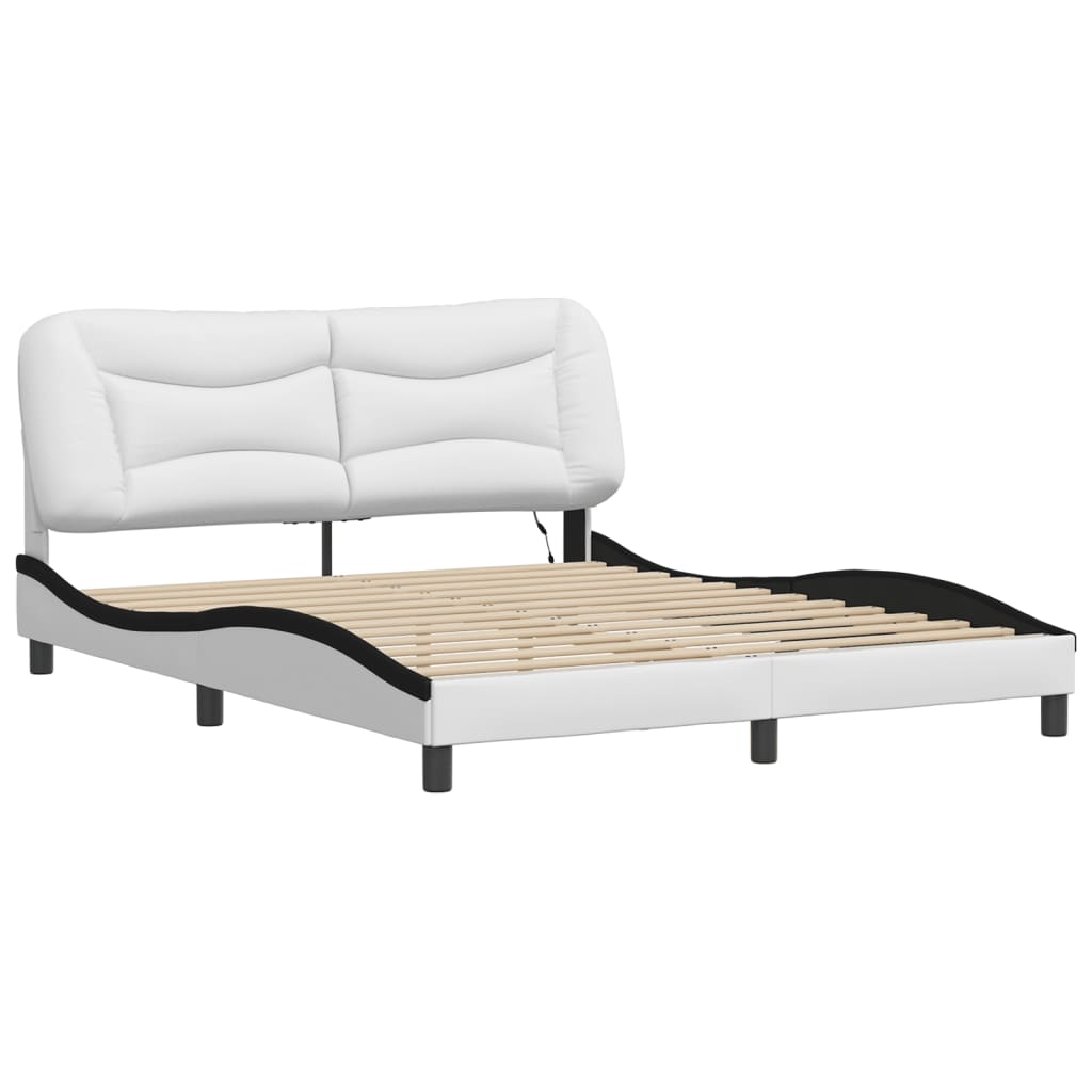 Bedframe Met Led-Verlichting Kunstleer 160 x 200 cm Wit en zwart