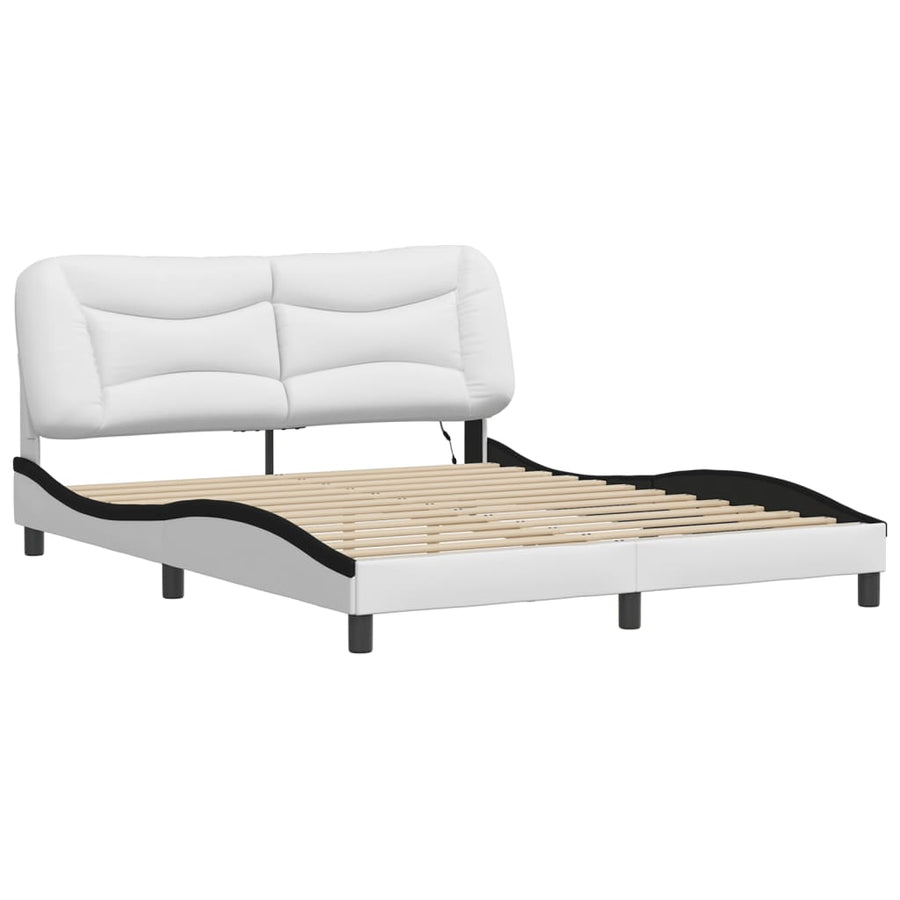 Bedframe Met Led-Verlichting Kunstleer 160 x 200 cm Wit en zwart