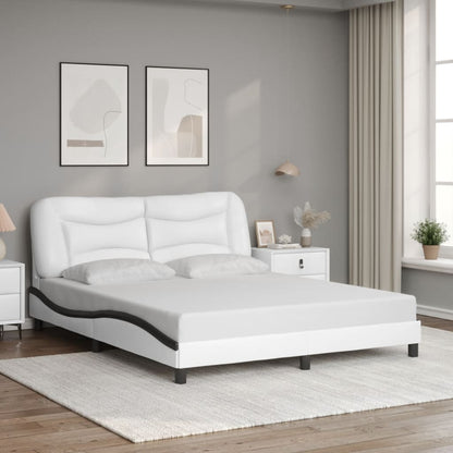 Bedframe Met Led-Verlichting Kunstleer 160 x 200 cm Wit en zwart