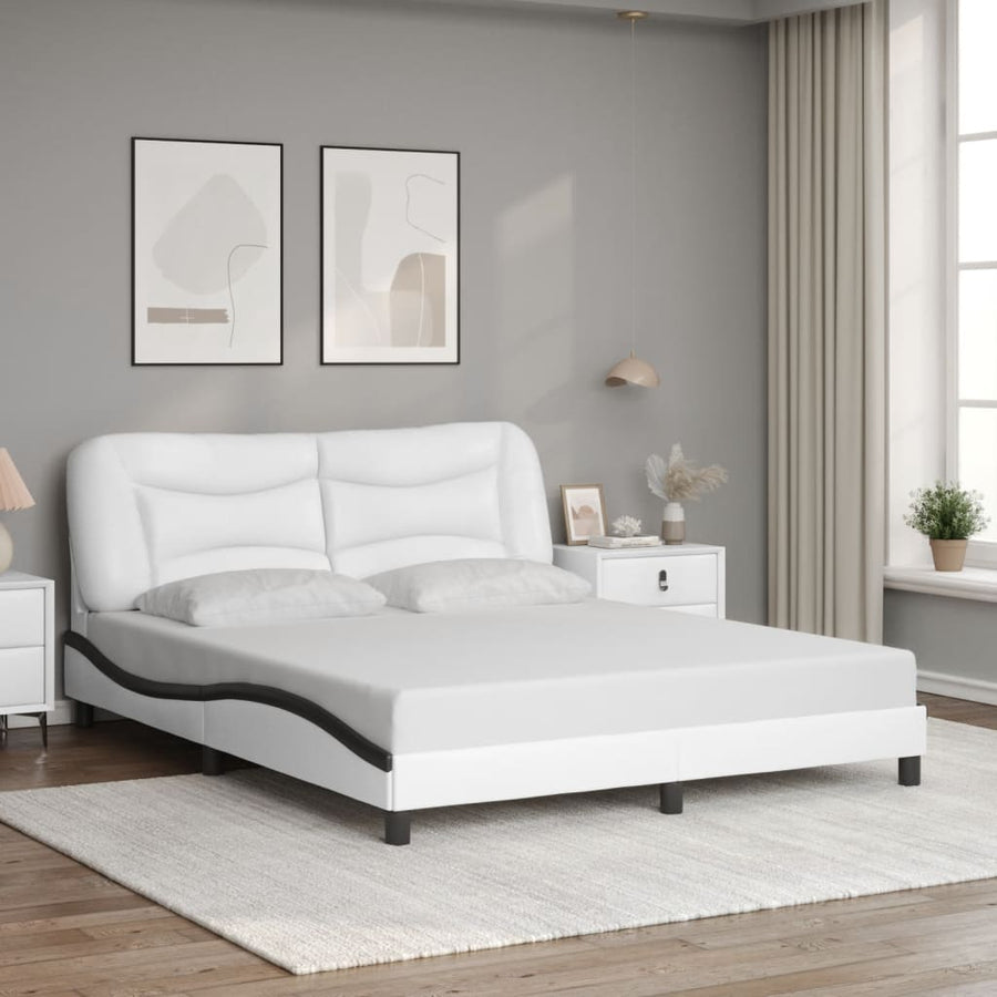 Bedframe Met Led-Verlichting Kunstleer 160 x 200 cm Wit en zwart