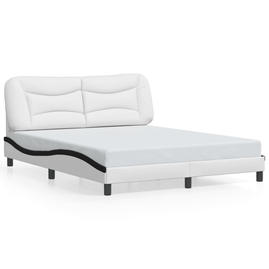 Bedframe Met Led-Verlichting Kunstleer 160 x 200 cm Wit en zwart