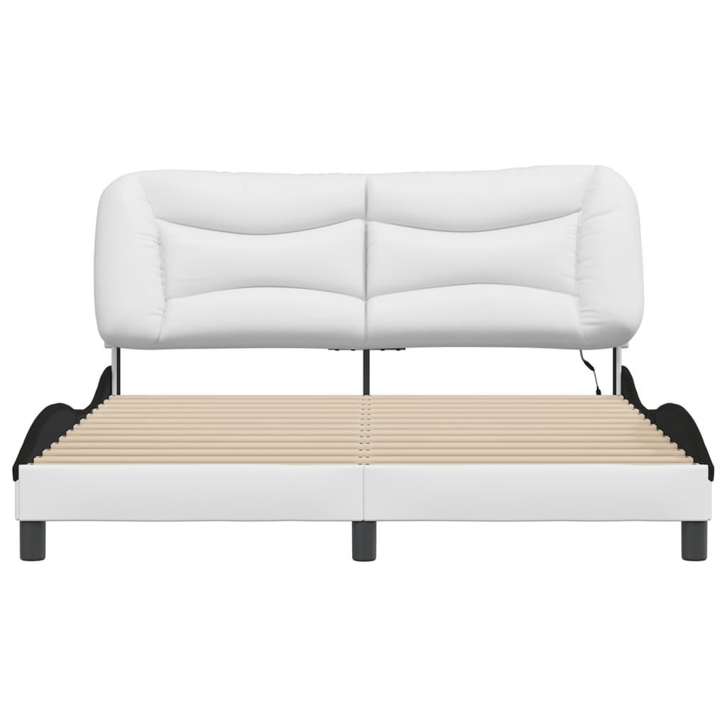 Bedframe Met Led-Verlichting Kunstleer 160 x 200 cm Wit en zwart