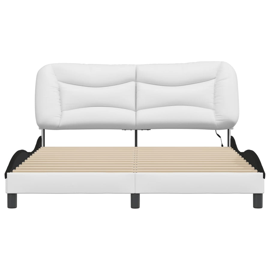 Bedframe Met Led-Verlichting Kunstleer 160 x 200 cm Wit en zwart