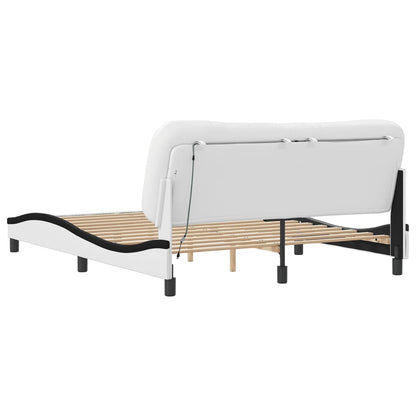 Bedframe Met Led-Verlichting Kunstleer 160 x 200 cm Wit en zwart