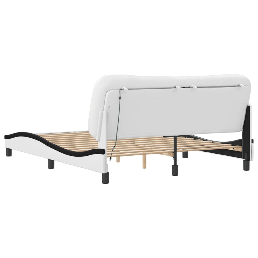 Bedframe Met Led-Verlichting Kunstleer 160 x 200 cm Wit en zwart