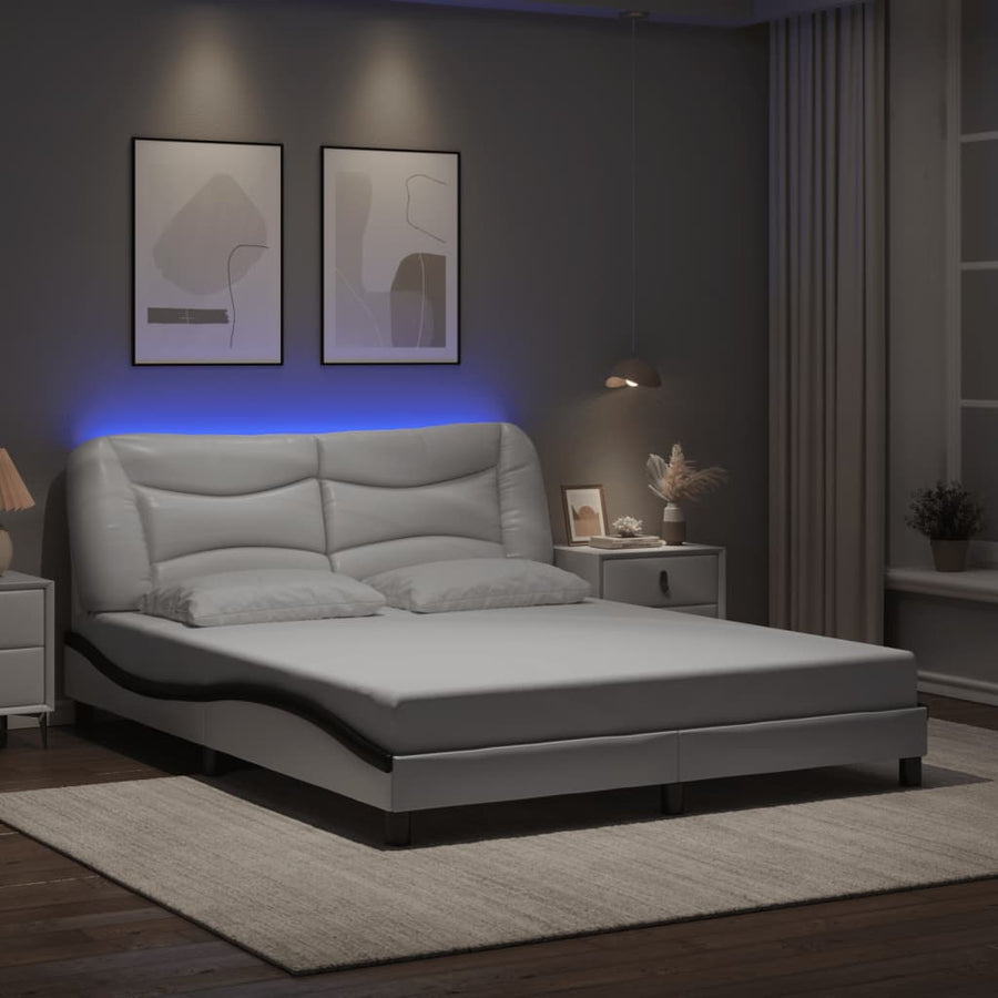 Bedframe Met Led-Verlichting Kunstleer 160 x 200 cm Wit en zwart