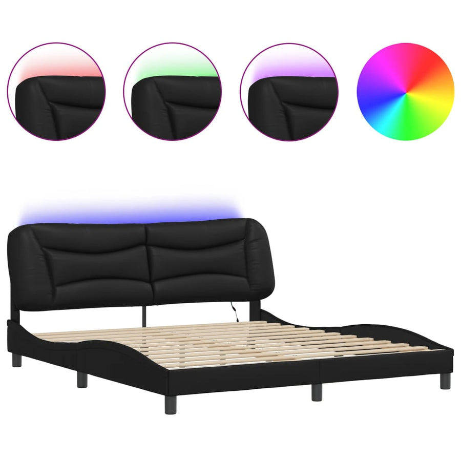 Bedframe met LED-verlichting kunstleer zwart 180x200 cm