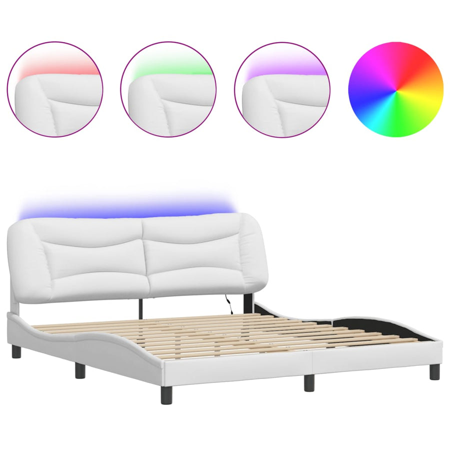 Bedframe met LED-verlichting kunstleer wit 180x200 cm