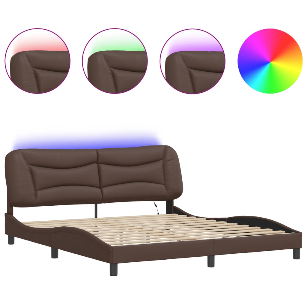 Bedframe met LED-verlichting kunstleer bruin 180x200 cm