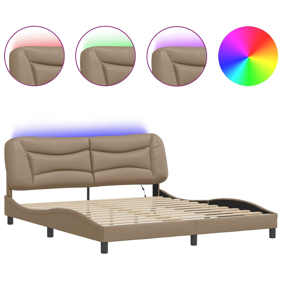 Bedframe met LED-verlichting kunstleer cappuccino 180x200 cm