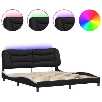 Bedframe met LED-verlichting kunstleer zwart en wit 180x200 cm