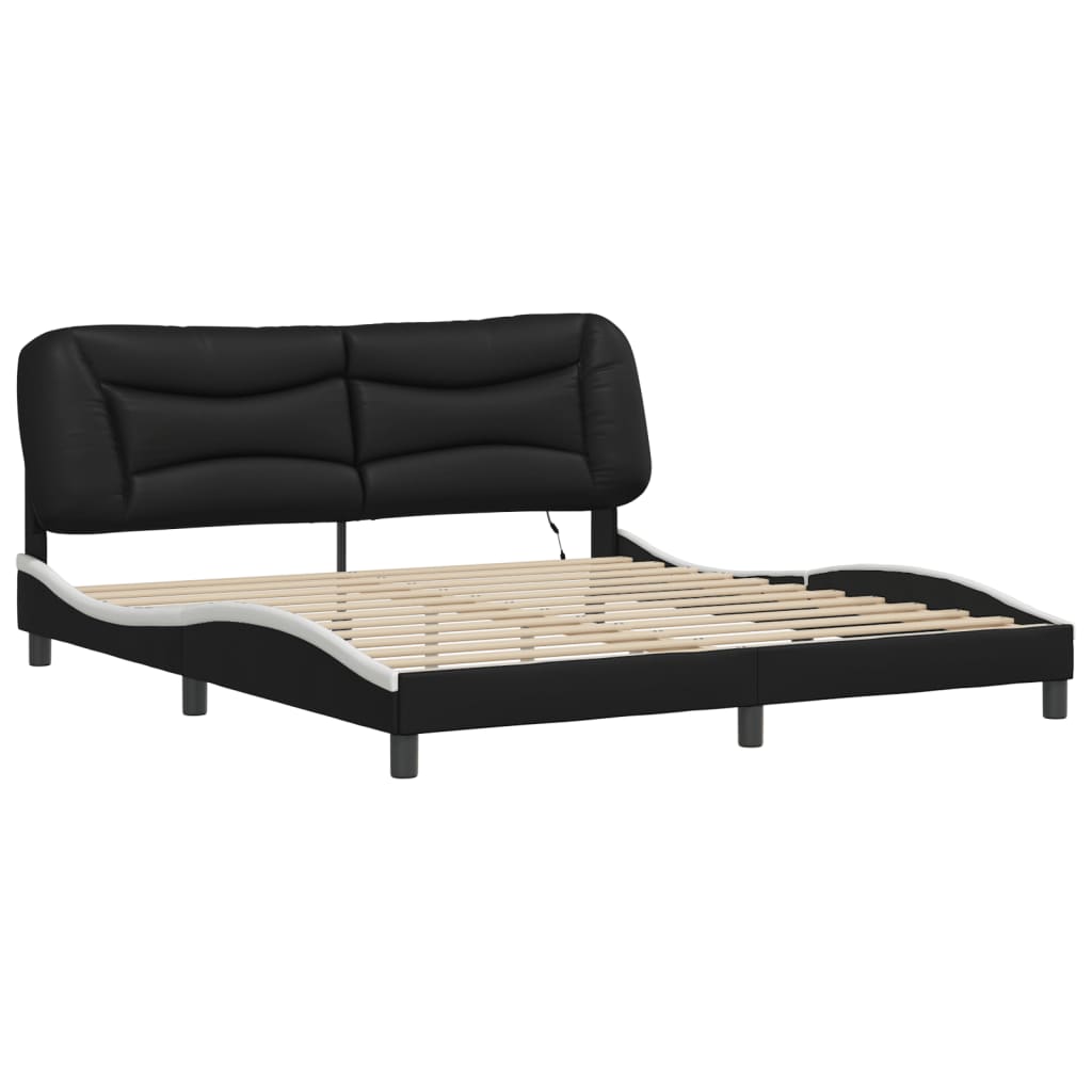 Bedframe met LED-verlichting kunstleer zwart en wit 180x200 cm