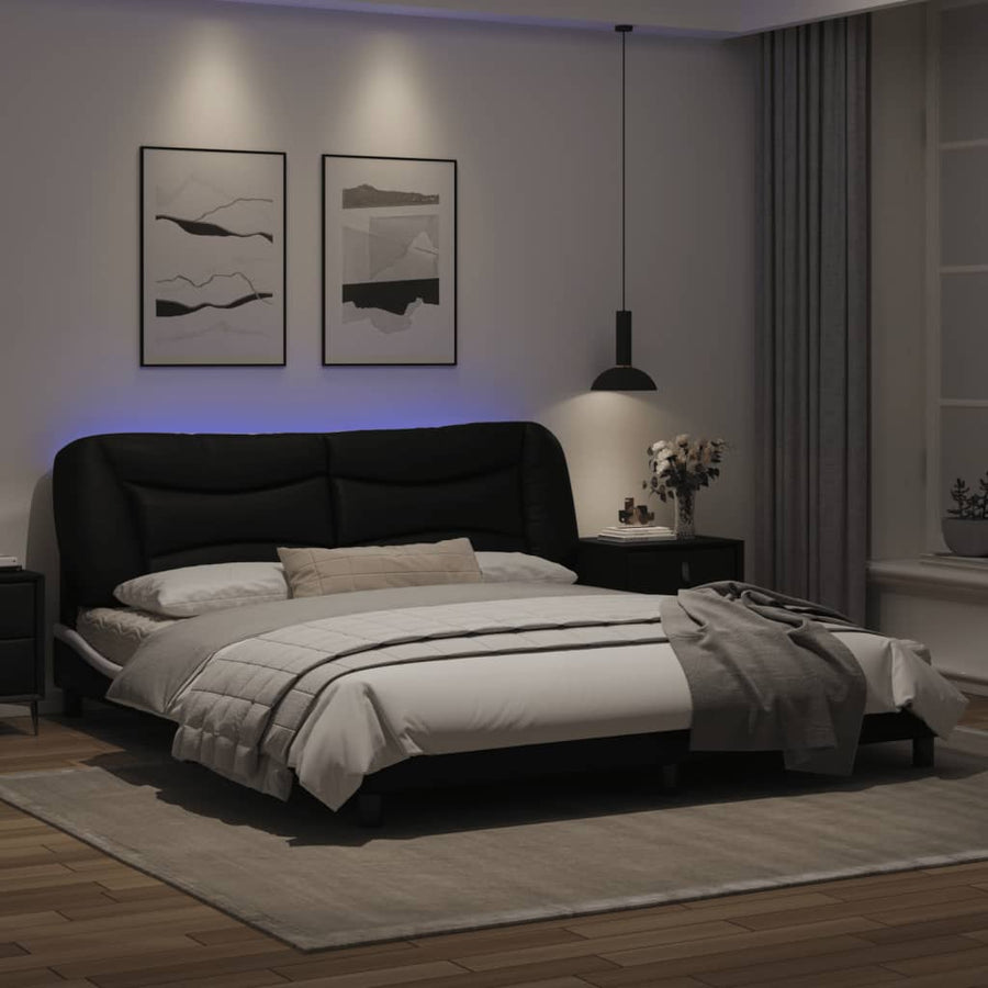 Bedframe met LED-verlichting kunstleer zwart en wit 180x200 cm