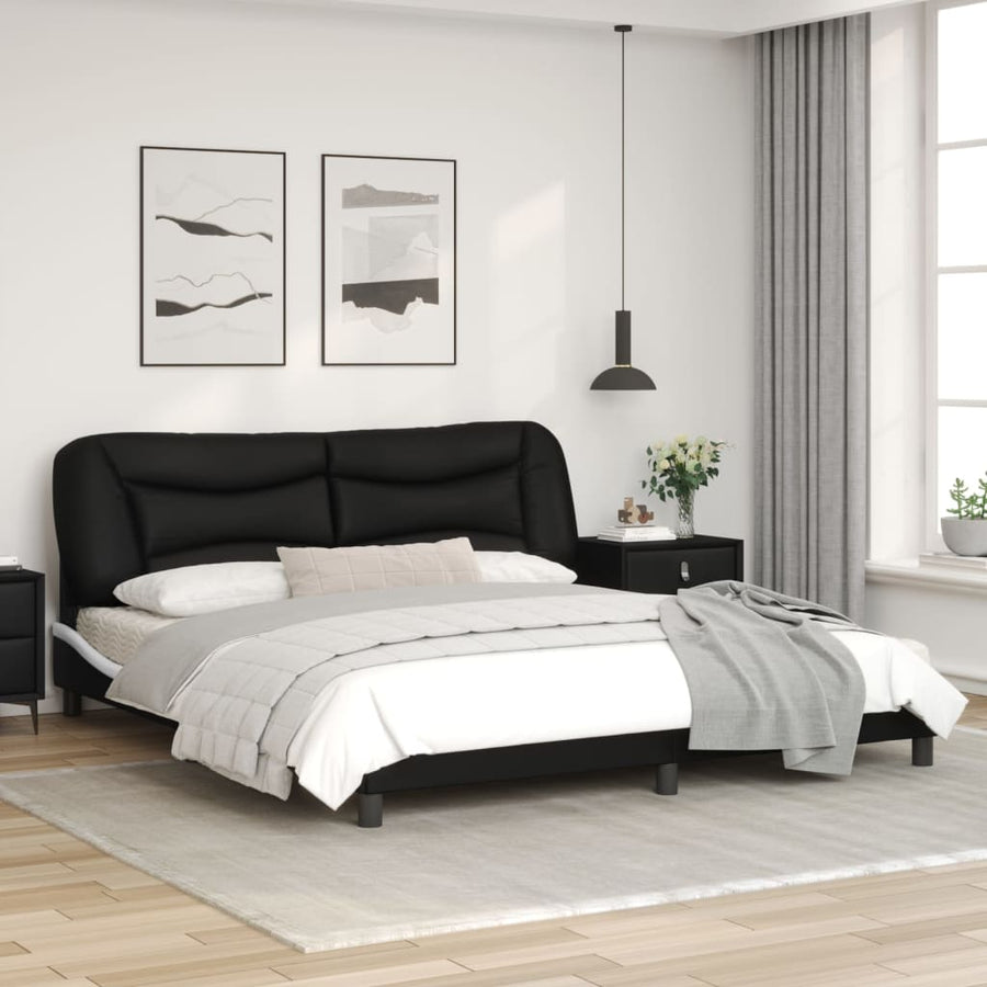 Bedframe met LED-verlichting kunstleer zwart en wit 180x200 cm