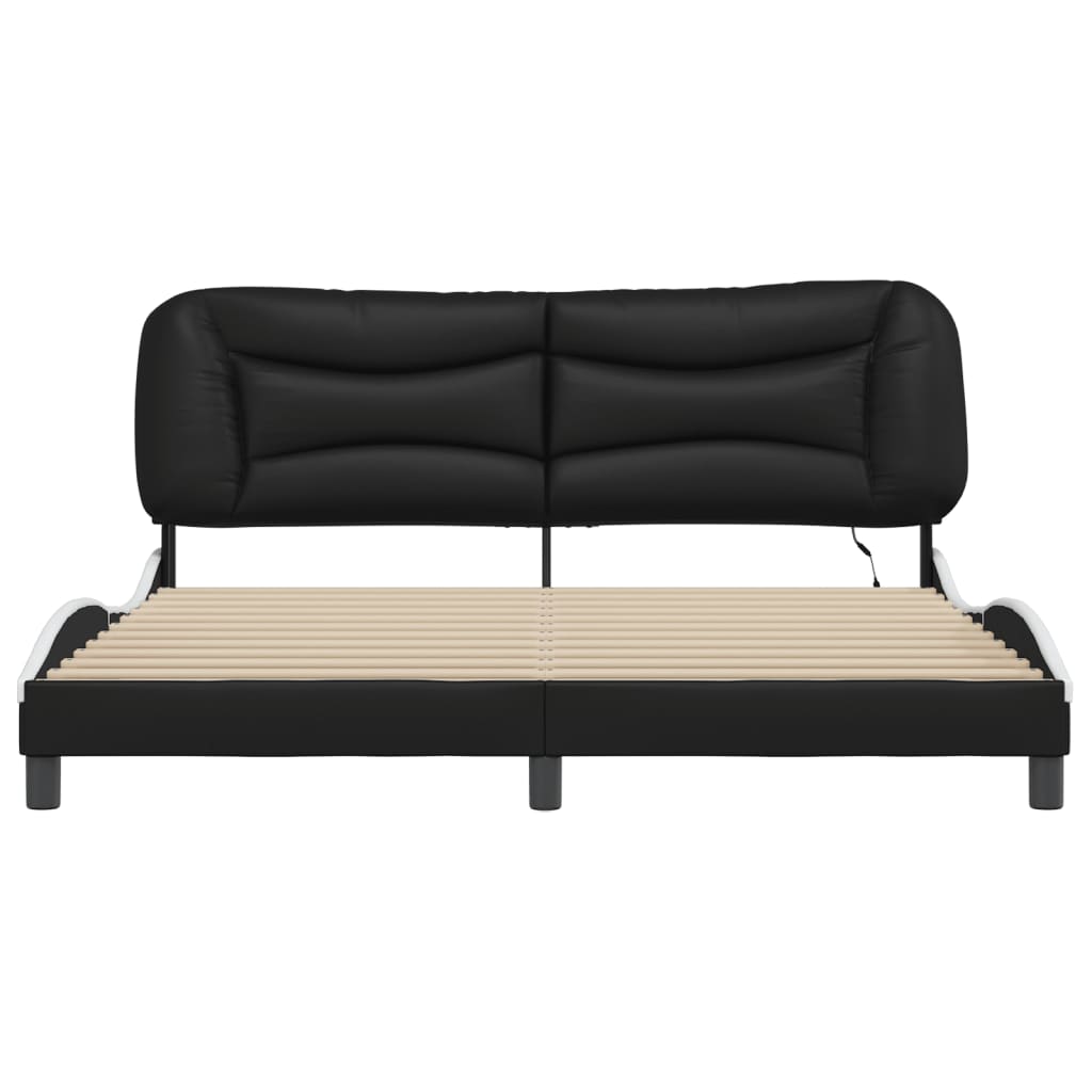 Bedframe met LED-verlichting kunstleer zwart en wit 180x200 cm