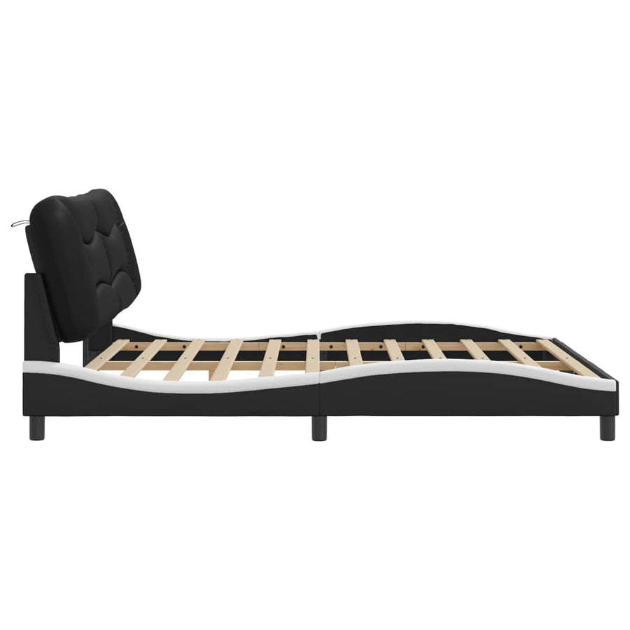 Bedframe met LED-verlichting kunstleer zwart en wit 180x200 cm