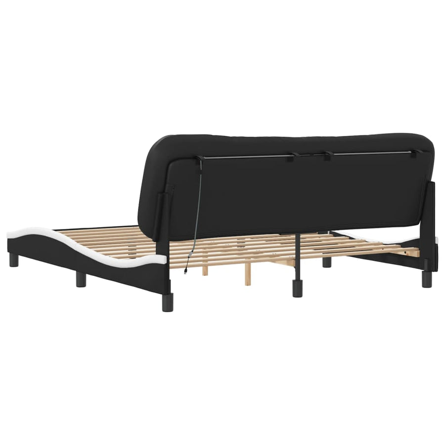 Bedframe met LED-verlichting kunstleer zwart en wit 180x200 cm