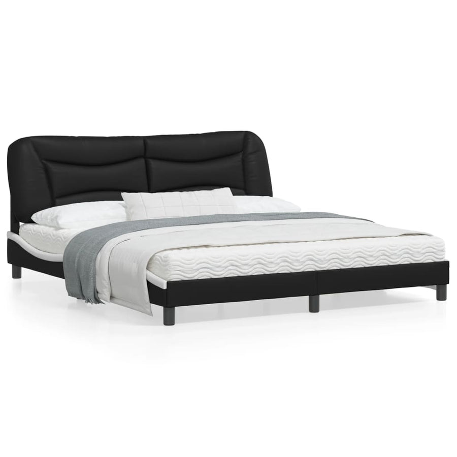 Bedframe met LED-verlichting kunstleer zwart en wit 180x200 cm